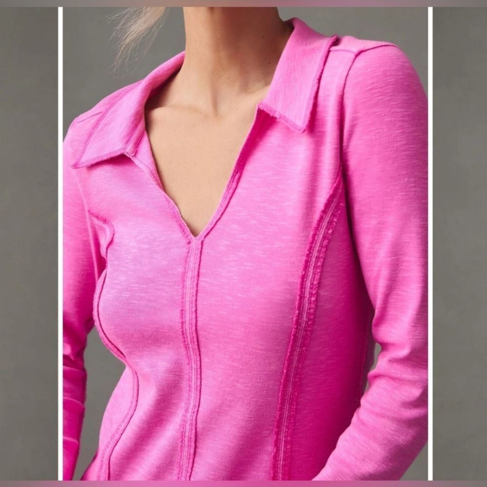 Pilcro Anthropology Pink Collared Long Sleeve Top